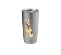 Easter Day German Shepherd Bunny Rabbit Dog Basket Eggs Art Stainless Steel Insulated Tumbler