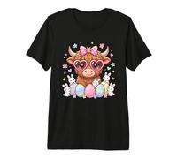 Easter Day Highland Cow Cute Easter Bunny Kawaii Farm Anima Premium T-Shirt