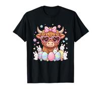 Easter Day Highland Cow Cute Easter Bunny Kawaii Farm Anima T-Shirt