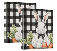 Easter Day Rabbit Carrot Bow Watercolor Eggs_2 1 and a Half Inch Binder Three Rings With Inner Pockets 1/2 Pack Binder Office Binder Supplies Hard