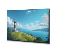 Easter Decor A Lighthouse Stands On A Grassy Hill Overlooking The Ocean. Canvas Decorative Picture Dining Room Decor Spring Decor(20x30cm)