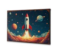 Easter Decor A Rocket Launches Into Space With Planets Surrounding It. Canvas Decorative Picture Easter Wall Decor Dining Room Decor(20x30cm)