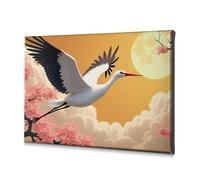 Easter Decor A White Crane Flies Towards The Moon. Canvas Decorative Picture Dining Room Decor Spring Decor(30x40cm)