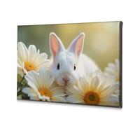 Easter Decor A White Rabbit Surrounded By Daisies. Canvas Decorative Picture Dining Room Decor Spring Decor(30x40cm)