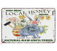 Easter Decor Christian Spring Flower Honey Rabbit Farm Bees Bunny Eggs Happy Metal Signs Room Wall Art Tin Sign Gift for Bathroom Man Cave Bar 8x12 inch