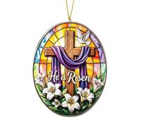 Easter Decor, Easter Basket Stuffers, He is Risen Cross Ornament with Stained Glass Style, Christian Home Decor, Faith Inspired Easter Gift, Inspirational Keepsake for Family, Friends, Church