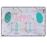 Easter Decor Indoor Hoppy Wall Hanging Spring Art Tin Signs Vintage Funny Unique Home Decorations Cute Metal Poster for Bedroom Office Kitchen 8x12 inch