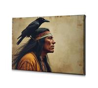 Easter Decor Native American With Raven On Head. Canvas Decorative Picture Dining Room Decor Spring Decor(20x30cm)