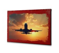 Easter Decoration Airplane Flying Over Sunset Sky. Canvas Decorative Picture Pictures For Living Room Baptism Decorations(20x30cm)