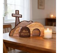 Easter Decoration,Empty Tomb Easter Scene and Cross Decorations,He Is Risen Jesus Resurrection Decor Wooden Easter Tray,Resurrection Scene Set for Christian Home Table Decor Easter Gifts (A)