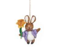 Easter Decoration, Felt Easter Bunny, Novelty Handmade Wool Rabbit with Daffodil Spring Flower Figurine, Felt Animal, Cute Rabbit in Cardigan Fun Festive Ornament