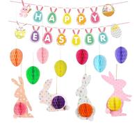 Easter Decoration, Happy Easter Banner Easter Bunny Honeycomb Easter Hanging Decorations Easter Egg Rabbit Bunting Bunny Honeycomb Paper Ball for Easter Tree Decoration Easter Party Supplies
