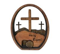 Easter Decoration Ornaments Resurrection Easter Scene Christianity Empty Wooden Eggs Desktop (Brown, 11.43 x 13.97 cm)