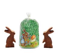 Easter Decoration Set 2x Bunny Hopping From Mango Wood & 1x 30g Grass Paper