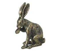 Easter Decoration, Sitting Hare Licking Paws Ornament, Antique Brass Rabbit Figurine, Easter Rabbit Room Decoration, Bronze Effect Woodland Animal Sculpture Home Decor