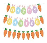 Easter Decorations, 2 PCS Happy Easter Banner Easter Bunny Carrot Bunting, Hanging Easter Spring Craft Decor, Cute Easter Decorations for Egg Hunts, Parties & Home Décor