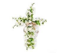 Easter Decorations, 55x40x10cm Cross Floral Wreath Plastic Hanging Ornament Lightweight Festive Home Party Display