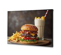 Easter Decorations A Delicious Burger With Fries And A Milkshake. Canvas Decorative Picture Bathroom Art Wall Decor Picture Hanging Kit(20x30cm)