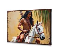 Easter Decorations A Muscular Man With Long Black Hair Rides A White Horse Canvas Decorative Picture Bathroom Wall Decor Easter Wall Decor(30x40cm)