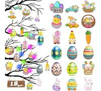 Easter Decorations, Easter Egg Ornaments Gnome Bunny Carrot Basket for Easter Party Decorations,Easter Tree Cutouts Wooden Egg Gnome Bunny Carrot Basket Hanging Ornaments Wooden Slice Decorations