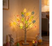Easter Decorations, Easter Egg Tree for Home Decor, Lighted Tabletop Tree with 24 Multicolor Painted Eggs, Artificial Tree Decor for Spring Party Bedroom Classrooms