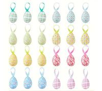 Easter Decorations Eggs, Set of 24 Hanging Decorative Eggs with Ribbon for Easter Tree, Wreath, Garland, Spring Home Decor, Easter Basket Fillers and Party Favors (Floral Polka Dot Patterns)