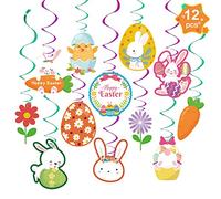 Easter Decorations for Home,Easter Hanging Swirl Decorations 24 Pcs Ceiling Decorations Bunny Carrot Hanging Swirl for Easter Themed Party