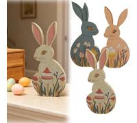 Easter Decorations for The Home Farmhouse Rustic Wooden Bunny, Cute Forest Style Ornament, Tabletop Stand Rabbit Decor with Flowers Farmhouse Tiered Tray Decor for Easter Spring Party (3PC)