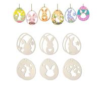 Easter Decorations Hanging for Tree, 12pcs Easter Wooden Egg Bunny Hanging Pendants with String Crafting Flat Wooden Cutout Eggs Ornaments Spring Party Supplies