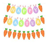 Easter Decorations Happy Easter Banner - Cute Bunny Ear Egg Carrot Party Bunting, Reusable Colourful Hanging Garland for Decorating Easter Party, Spring Celebrations, Home, Garden (Easy to Hang)