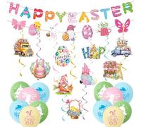 Easter Decorations Indoor Happy Easter Banner Garland Bunting Balloons for Home Decor Ceiling Hanging Swirl for Home Office School Classroom Party Supply Accessories