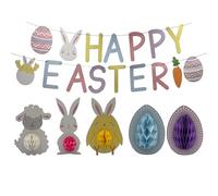 Easter Decorations, Multi Pack, 4 Meter Bunting, Honeycomb Eggs and Easter Character Ornaments, Easter Bunny, Spring Chick, Easter Egg, Home Decoration, Spring Decorations,