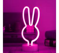 Easter Decorations Neon Signs, Creative Bunny Lights with Base - Battery/USB Operated Rabbit Stuff for Home, Nursery Room, Kids Bedroom, Spring Decor (Pink)