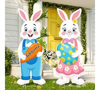 Easter Decorations Outdoor Easter Bunny and Egg Yard Signs Happy Easter Welcome Signs with Stakes Spring Easter Lawn Sign Decor for Easter Garden Hunt Game Party Supplies Props, 32 x 12.6 Inches