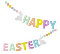 Easter Decorations Pre-Strung Felt Pastel Happy Easter Sign Bunny Banner Wool Felt Ball Garland for Happy Easter Spring Nursery Classroom Home Wall Decor Birthday Baby Shower Party Decoration Supplies