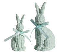 Easter Decorations Rabbit Ornament Set, 3D Printed Easter Bunny Figurines for Indoor Home Decor, Table Centerpiece, Pastel Colours (Pink Blue Green), 2-Piece Set (15cm & 11cm) (Green)