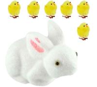 Easter Decorations Set - 6PCS Mini Yellow Chicks & White Polyfoam Bunny 10cm, Easter Basket Fillers, Table Centrepiece, Cute Spring Decor, Party Favours & Kids Gifts