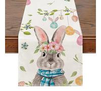 Easter Decorations Table Runner Bunny Egg Flower Hessian Print Table Runner Spring Table Decorationsy Kids Birthday Home Decoration Tablecloth Party Supplies, 183x33cm