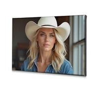 Easter Decorations Woman Wearing A Cowboy Hat And Denim Shirt. Canvas Decorative Picture Bathroom Wall Decor Easter Wall Decor(20x30cm)