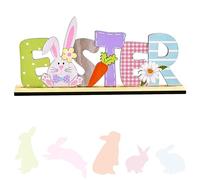Easter Desktop Decoration,Wooden Rabbit Bunny Easter Sign Desktop Decorations Cute Gnome Bunny Rabbit Ornaments for Easter Festive DIY Animal Craft Gift Home Store Office Decor Party