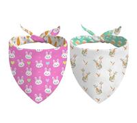 Easter Dog Bandana Reversible 2 Pack, Cute Bunny Carrots Eggs Chicks Pet Bandanas for Dog Spring Easter Adjustable Triangle Scarves for Medium Large Extra Large Boy Girl Dogs(L)