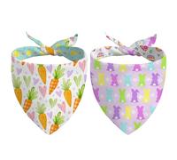 Easter Dog Bandana Reversible 2 Pack, Cute Bunny Carrots Eggs Pet Bandanas for Dog Spring Easter Adjustable Triangle Scarves for Medium Large Extra Large Boy Girl Dogs(L)