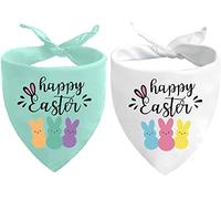 Easter Dog Bandanas Puppy Scarf - Happy Easter Peeps Dog Outfits - 2 Pcs Adjustable Triangle Double-Layer Reversible Pet Bandanas for Small Medium Large Dogs