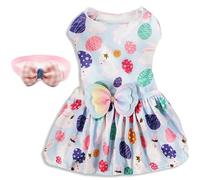 Easter Dog Dress with Bowtie Festive Bunny and Easter Egg Design for Small Dogs, Includes Matching Bowtie for a Complete Look