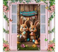 Easter Door Cover Easter Background Board Happy Spring Easter Bunny Eggs Door Banner Sign Easter Rabbit Backdrop for Front Door Seasonal Hanging Decorations