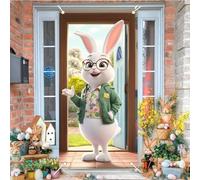 Easter Door Cover Easter Background Board Happy Spring Easter Bunny Eggs Door Banner Sign Easter Rabbit Backdrop for Front Door Seasonal Hanging Decorations