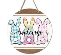 Easter Door Hanger Wooden Welcome Sign for Front Door Easter Hanging Decorations with Cute Bunny easter Sign for Porch Wall Garden Farmhouse Home Decor 30x30 cm