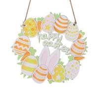 Easter Door Hanging Decor, 6.1in Easter Wreaths for Front Door Cute Egg Bunny Happy Easter Wooden Sign Plaque Ornament for Home Porch Wall Room Farmhouse Decoration