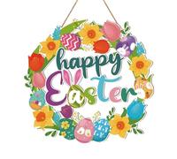 Easter Door Wreath Decoration, Easter Decoration Outdoor Hanging Spring Wreath Sign Flower Egg Easter Decoration Plaque, Easter Wreath Welcome Sign for Front Door Porch Wall Home Farmhouse Supplies