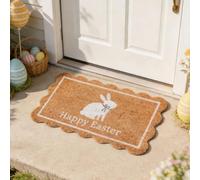 Easter Doormat, Happy Easter White Bunny Coir Door Mat Outdoor, Natural Rabbit Welcome Non-Slip Front Mat, Decorative Rugs Gifts for Indoor Home Farmhouse Entrance Porch Spring Party Decor